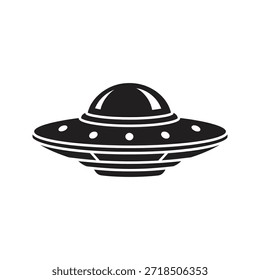 UFO disco voador ícone vetor preto sólido isolado fundo branco alienígena nave espacial extraterrestre símbolo ciência ilustração gráfica