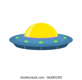UFO and Flying Saucer, Spaceship on white background.