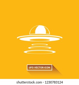 Ufo flying saucer vector icon isolated on orange background. Ufo logo design template