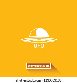 Ufo flying saucer vector icon isolated on orange background. Ufo logo design template