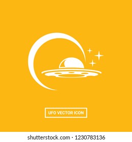 Ufo flying saucer vector icon isolated on orange background. Ufo logo design template