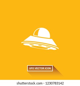 Ufo flying saucer vector icon isolated on orange background. Ufo logo design template