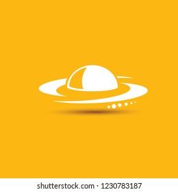 Ufo flying saucer vector icon isolated on orange background. Ufo logo design template
