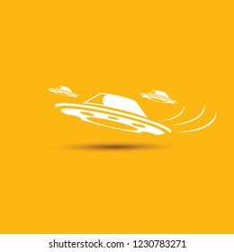 Ufo flying saucer vector icon isolated on orange background. Ufo logo design template