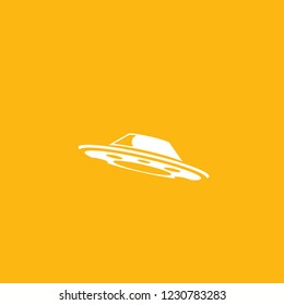Ufo flying saucer vector icon isolated on orange background. Ufo logo design template