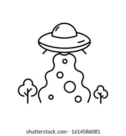 UFO, flying saucer vector icon. Outline thin line flat illustration. 