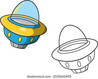  UFO, flying saucer vector illustration without background, coloring page.