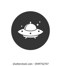 UFO Flying Saucer white Icon. Vector illustration