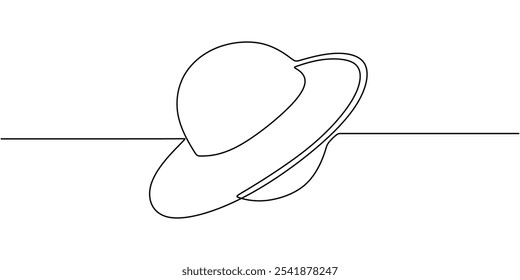 UFO flying in the sky in continuous one line drawing. Space object minimalist design for extraterrestrial concepts.