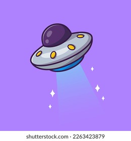 Ufo Flying In Space Cartoon Vector Icon Illustration. Science Technology Icon Concept Isolated Premium Vector. Flat Cartoon Style