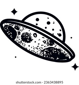 ufo flying in the space drawn style isolated