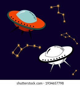 UFO flying in the space vector illlustration