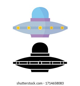 Ufo flying spaceship on white background. Silhouettes of Ufo. Trendy flat style for graphic design, web-site. EPS 10.