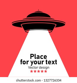 Ufo flying spaceship Flying saucer Vector Icon. An alien spaceship with a beam of light. Place for your text.