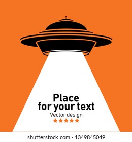 Ufo flying spaceship Flying saucer Vector Icon. An alien spaceship with a beam of light. Place for your text.