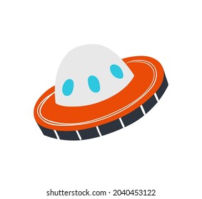 UFO flying spaceship. Vector hand drawn illustration in flat style.