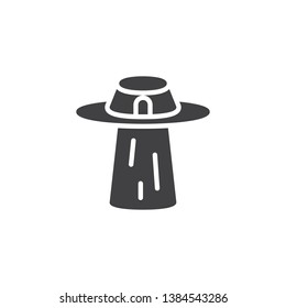 Ufo flying spaceship vector icon. filled flat sign for mobile concept and web design. UFO light beam glyph icon. Symbol, logo illustration. Pixel perfect vector graphics