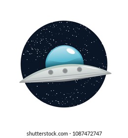 Ufo flying spaceship vector illustration. Design element icon space