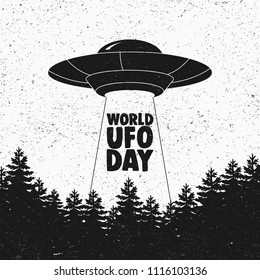 Ufo flying spaceship. World UFO Day. Flying saucer. Vector