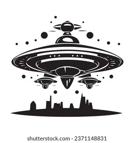 Ufo flying spaceship. World UFO Day. Flying saucer. Vector