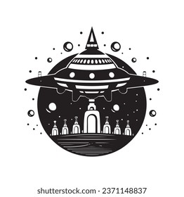 Ufo flying spaceship. World UFO Day. Flying saucer. Vector