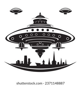 Ufo flying spaceship. World UFO Day. Flying saucer. Vector