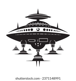 Ufo flying spaceship. World UFO Day. Flying saucer. Vector