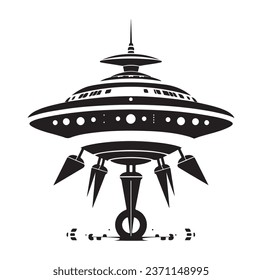 Ufo flying spaceship. World UFO Day. Flying saucer. Vector