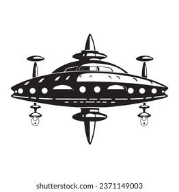 Ufo flying spaceship. World UFO Day. Flying saucer. Vector