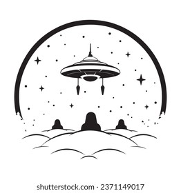 Ufo flying spaceship. World UFO Day. Flying saucer. Vector