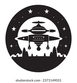 Ufo flying spaceship. World UFO Day. Flying saucer. Vector