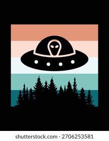 Ufo flying spaceship. World UFO Day. Flying saucer. Vector