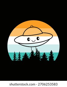 Ufo flying spaceship. World UFO Day. Flying saucer. Vector