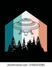 Ufo flying spaceship. World UFO Day. Flying saucer. Vector
