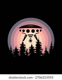 Ufo flying spaceship. World UFO Day. Flying saucer. Vector