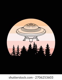 Ufo flying spaceship. World UFO Day. Flying saucer. Vector