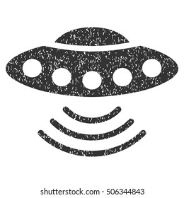 Ufo grainy textured icon for overlay watermark stamps. Flat symbol with dust texture. Dotted vector gray ink rubber seal stamp with grunge design on a white background.