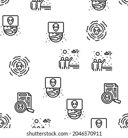 Ufo Guest Visiting Vector Seamless Pattern Thin Line Illustration
