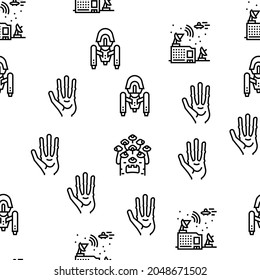 Ufo Guest Visiting Vector Seamless Pattern Thin Line Illustration