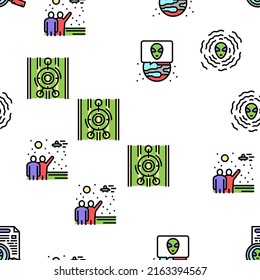 Ufo Guest Visiting Vector Seamless Pattern Thin Line Illustration