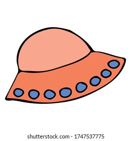 UFO. Handgezeichnete doodle Vektorsymbol. Weltraumflugsymbol. Naiver Stil.  Einzeln auf weißem Hintergrund.
