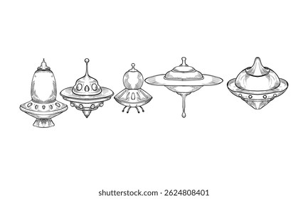 UFO handdrawn engraving doodle collection
