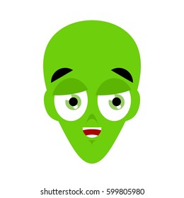 UFO happy Emoji. Green alien face laughs emotion. martian avatar
