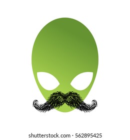 UFO hipster with mustache. Alien head isolated. Green Humanoid face
