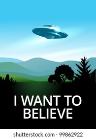 UFO hovering over a landscape, eps10