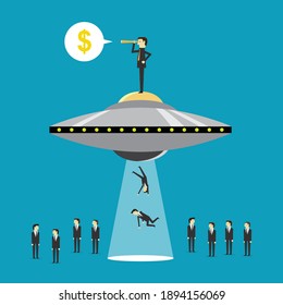 UFO and human resources, Vector illustration in flat style