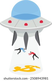 UFO and human resources, Vector illustration in flat style


