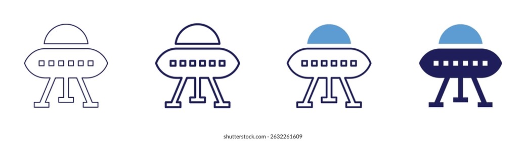 Ufo icon in 4 different styles. Thin Line, Line, Bold Line, Duotone. Duotone style. Editable stroke.