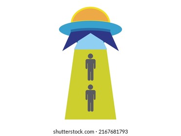 UFO icon or alien spaceship abducting people.