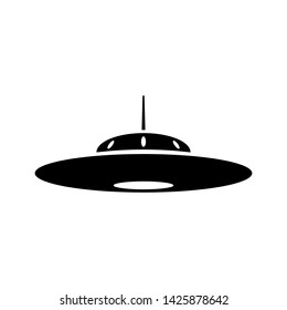 UFO icon. Black silhouette. Vector drawing. Isolated object on white background. Isolate.